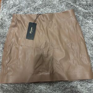 Shinestar Tan Leather Mini Skirt